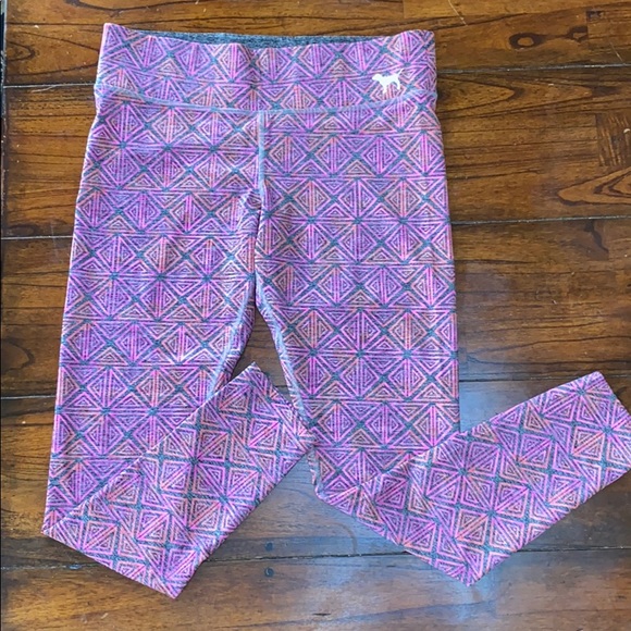 Victoria’s Secret PINK BRIGHT PINK & orange geometric print leggings size Med - Picture 2 of 4
